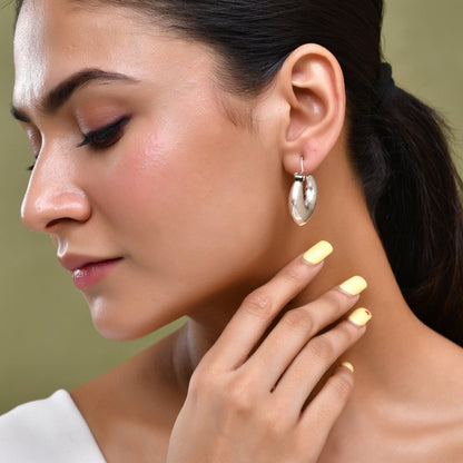 Reeva Earrings – Polished 925 Silver Crescent Hoop Earrings - Zirak Silver