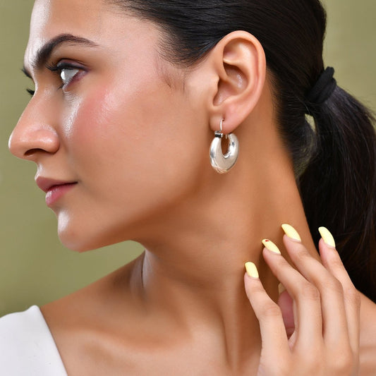 Reeva Earrings – Polished 925 Silver Crescent Hoop Earrings - Zirak Silver