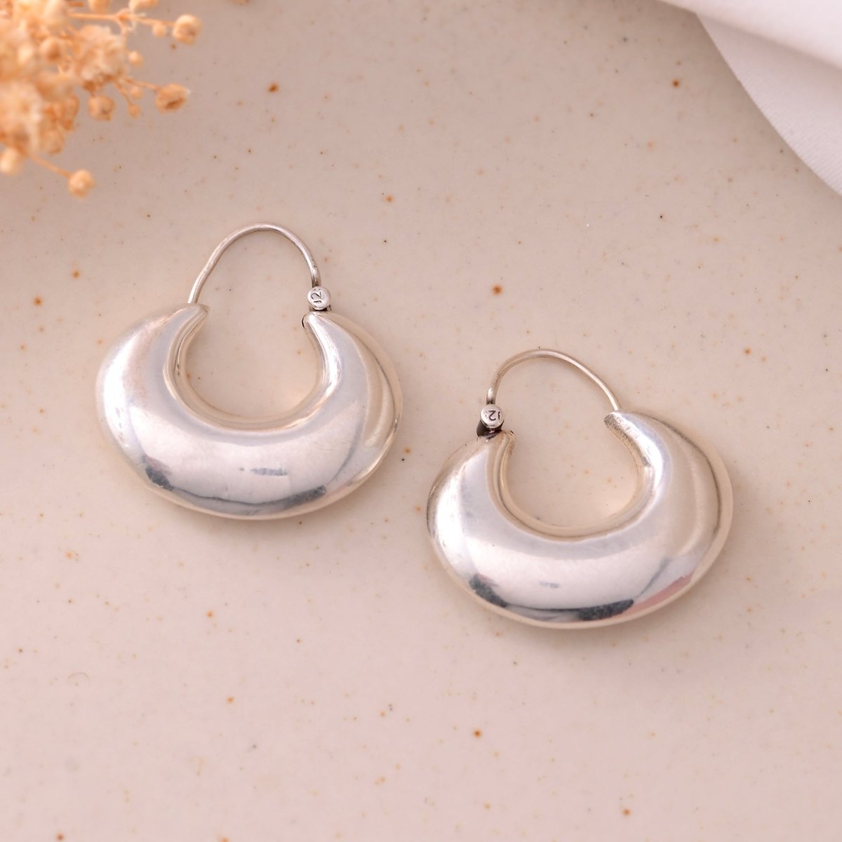 Reeva Earrings – Polished 925 Silver Crescent Hoop Earrings - Zirak Silver