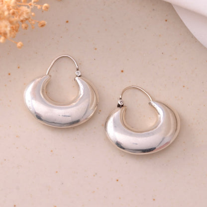 Reeva Earrings – Polished 925 Silver Crescent Hoop Earrings - Zirak Silver