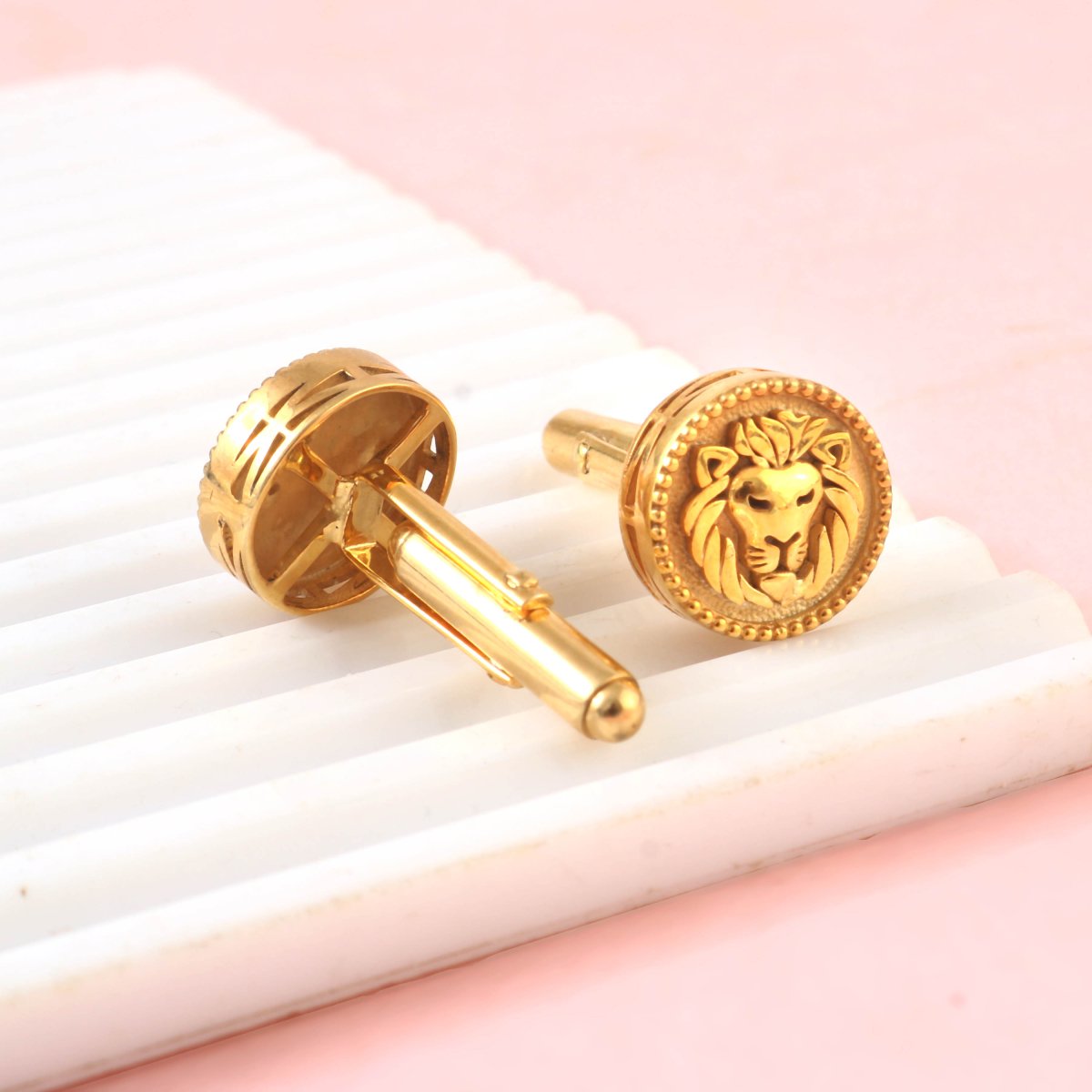 Regal Lion Head Gold Cufflinks for Men – Bold Statement Gold - Plated Cufflinks | Royal Wedding Gift | TSY Accessories - Zirak Silver