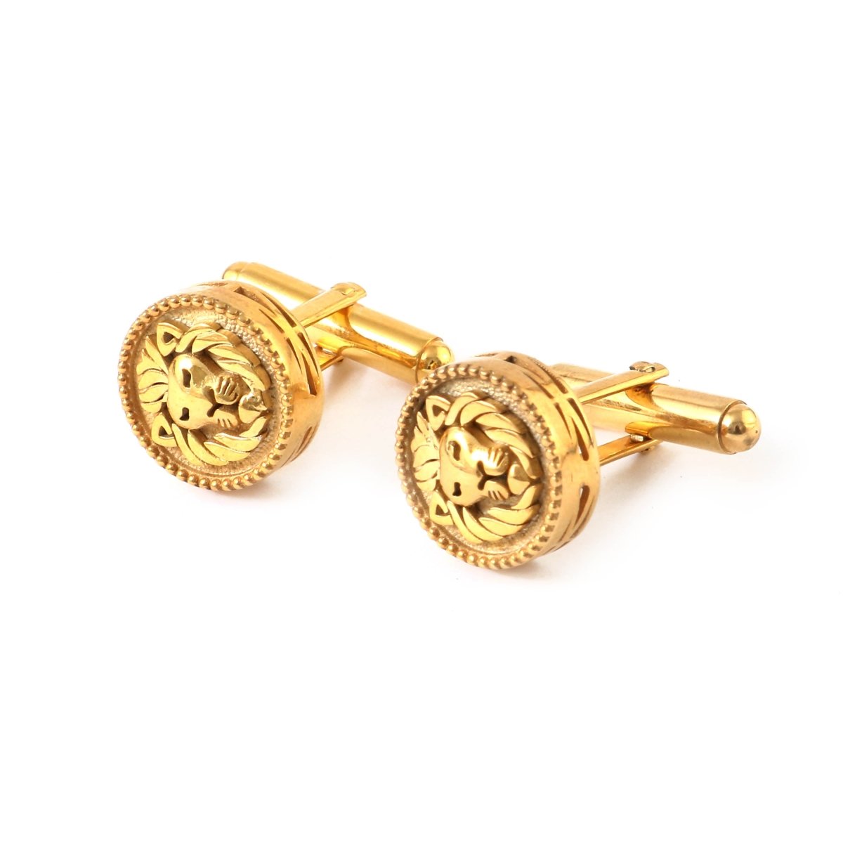 Regal Lion Head Gold Cufflinks for Men – Bold Statement Gold - Plated Cufflinks | Royal Wedding Gift | TSY Accessories - Zirak Silver