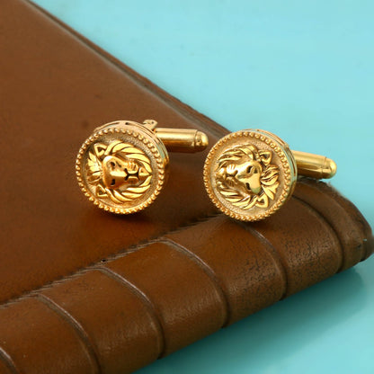 Regal Lion Head Gold Cufflinks for Men – Bold Statement Gold - Plated Cufflinks | Royal Wedding Gift | TSY Accessories - Zirak Silver