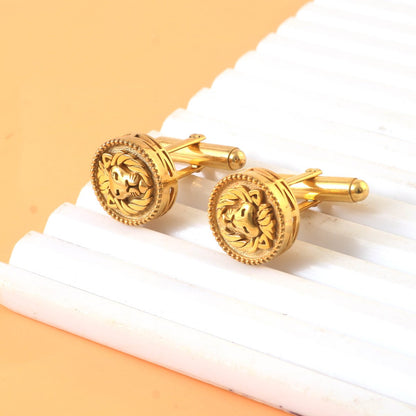 Regal Lion Head Gold Cufflinks for Men – Bold Statement Gold - Plated Cufflinks | Royal Wedding Gift | TSY Accessories - Zirak Silver