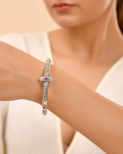 Riddhi Antique Silver Screw - Open Kada - Zirak Silver