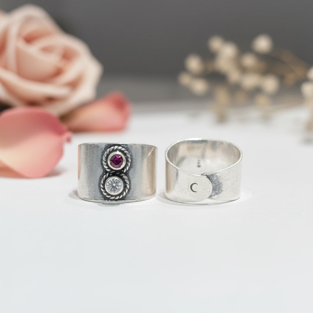Rina Clear & Red Wide Toe Rings - Zirak Silver