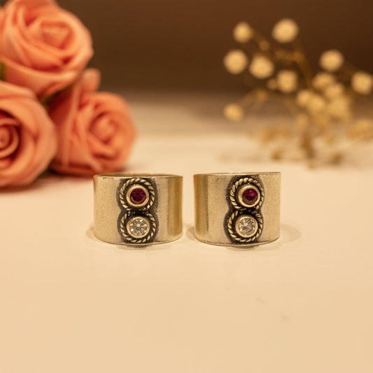 Rina Clear & Red Wide Toe Rings - Zirak Silver