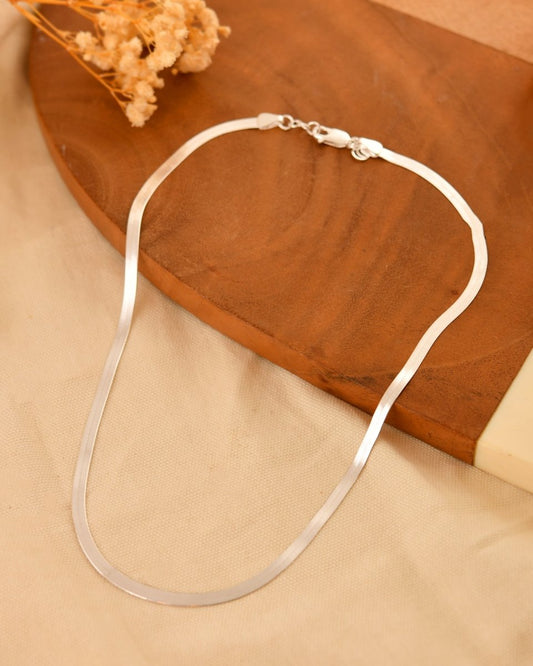 Riya Flat Silver Herringbone Chain - Zirak Silver