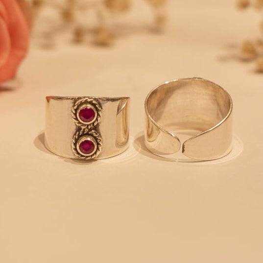 Riya Ruby Double Stone Wide Toe Rings - Zirak Silver