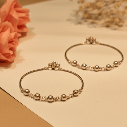 Roopa Beaded Silver Anklets - Zirak Silver