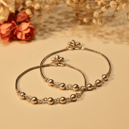 Roopa Beaded Silver Anklets - Zirak Silver
