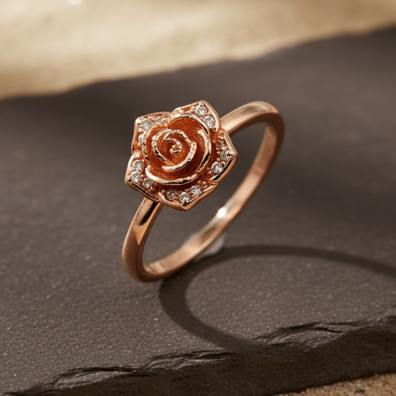 Rose Bloom Crystal Rose Gold Ring - Zirak Silver