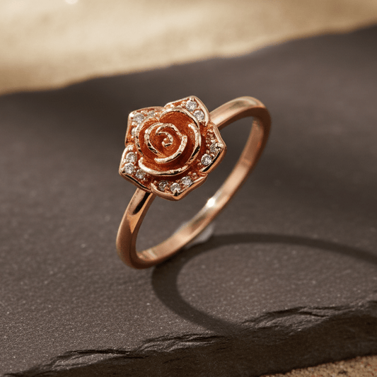 Rose Bloom Crystal Rose Gold Ring - Zirak Silver