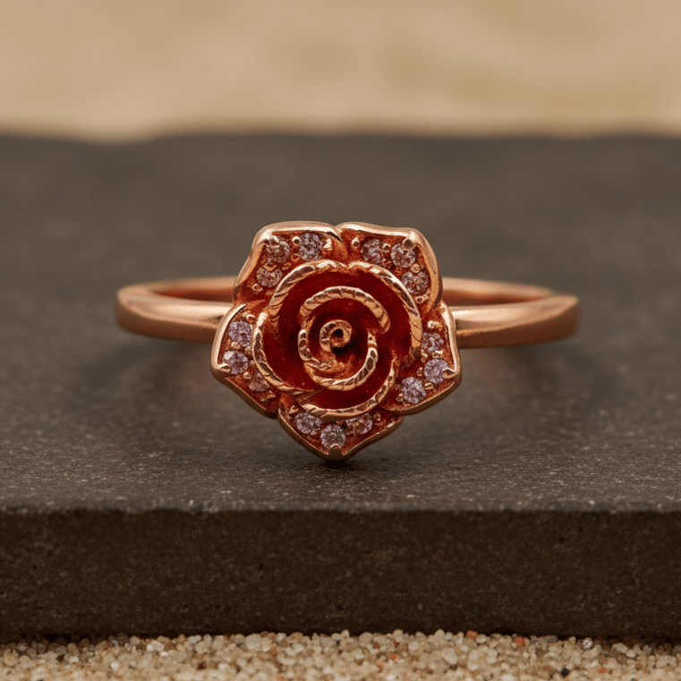 Rose Bloom Crystal Rose Gold Ring - Zirak Silver
