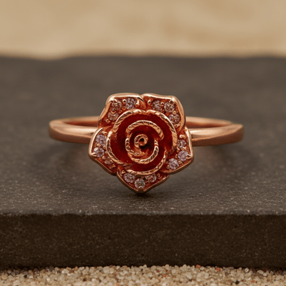 Rose Bloom Crystal Rose Gold Ring - Zirak Silver