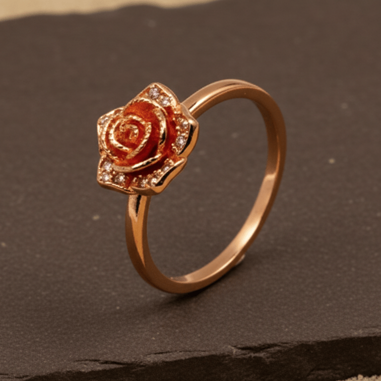 Rose Bloom Crystal Rose Gold Ring - Zirak Silver