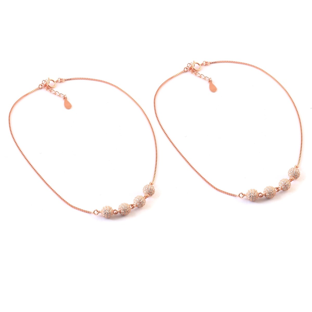 Rose Gold Anklet with Silver Beads | Dainty Adjustable Anklet | Elegant Everyday Jewelry - Zirak Silver
