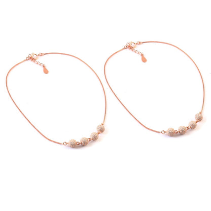 Rose Gold Anklet with Silver Beads | Dainty Adjustable Anklet | Elegant Everyday Jewelry - Zirak Silver