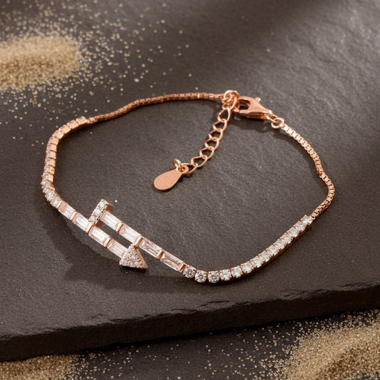 Rose Gold Arrow Bracelet with CZ Stones – Elegant Adjustable Chain Bracelet for Women - Zirak Silver