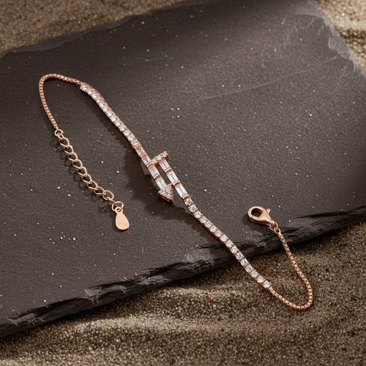 Rose Gold Arrow Bracelet with CZ Stones – Elegant Adjustable Chain Bracelet for Women - Zirak Silver