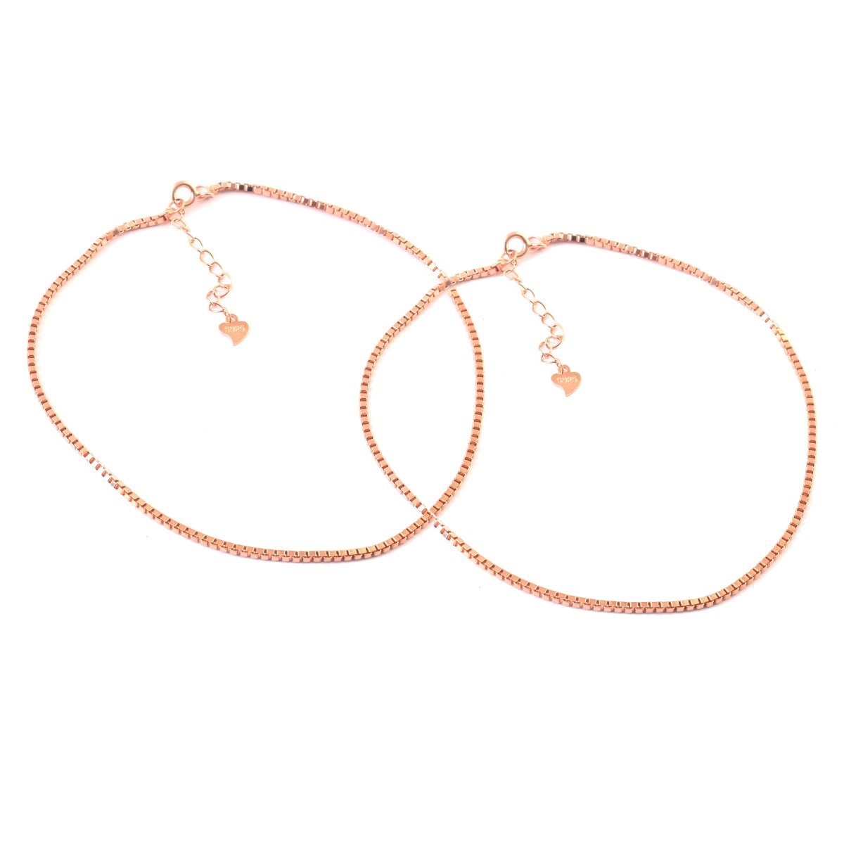 Rose Gold Box Chain Anklet with Heart Charm | Minimal Adjustable Anklet | Everyday Silver Jewelry - Zirak Silver