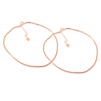 Rose Gold Box Chain Anklet with Heart Charm | Minimal Adjustable Anklet | Everyday Silver Jewelry - Zirak Silver