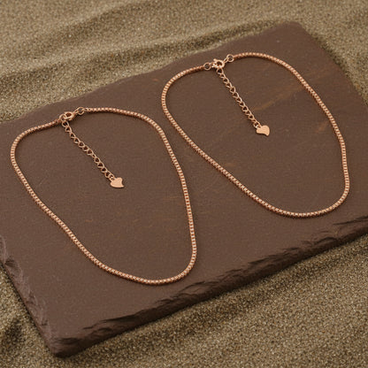 Rose Gold Box Chain Anklet with Heart Charm | Minimal Adjustable Anklet | Everyday Silver Jewelry - Zirak Silver