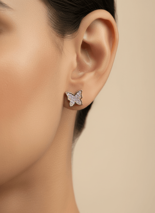 Rose Gold Butterfly CZ Stud Earrings - Zirak Silver