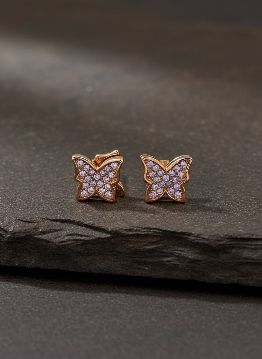 Rose Gold Butterfly CZ Stud Earrings - Zirak Silver
