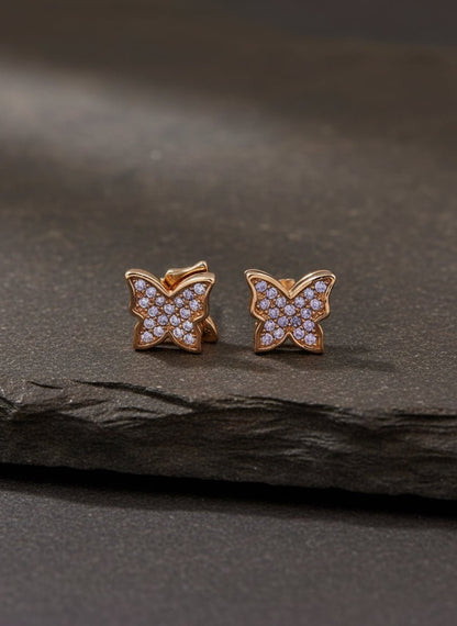 Rose Gold Butterfly CZ Stud Earrings - Zirak Silver