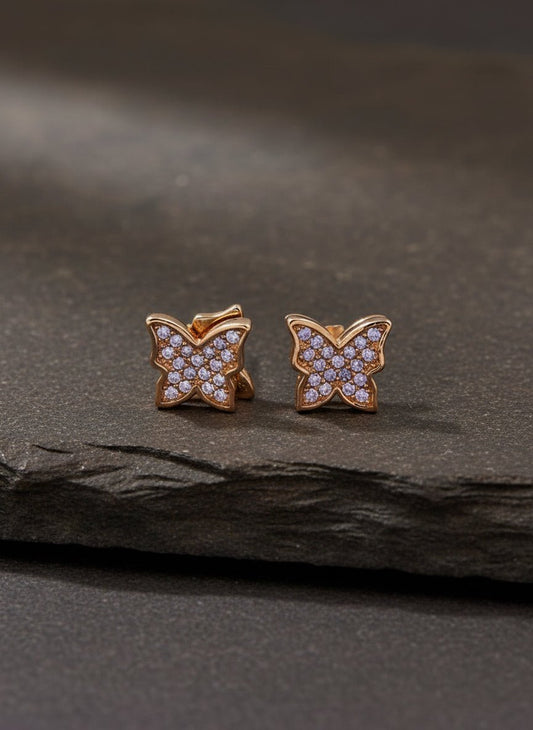 Rose Gold Butterfly CZ Stud Earrings - Zirak Silver