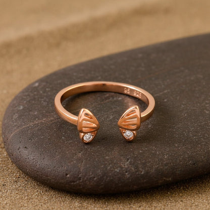 Rose Gold Butterfly Wing Ring | 925 Silver Open Adjustable CZ Ring for Women - Zirak Silver