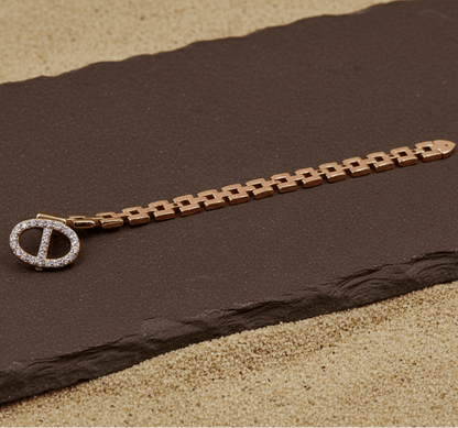 Rose Gold Chain - Link Statement Ring – Oval Crystal Emblem Ring - Zirak Silver