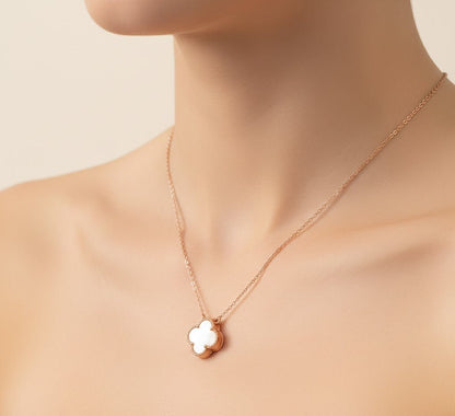 Rose Gold Clover Necklace | Reversible Black & White Mother of Pearl Pendant | 925 Silver Good Luck Jewelry - Zirak Silver