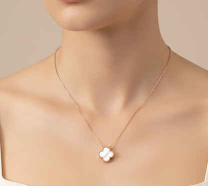 Rose Gold Clover Necklace | Reversible Black & White Mother of Pearl Pendant | 925 Silver Good Luck Jewelry - Zirak Silver