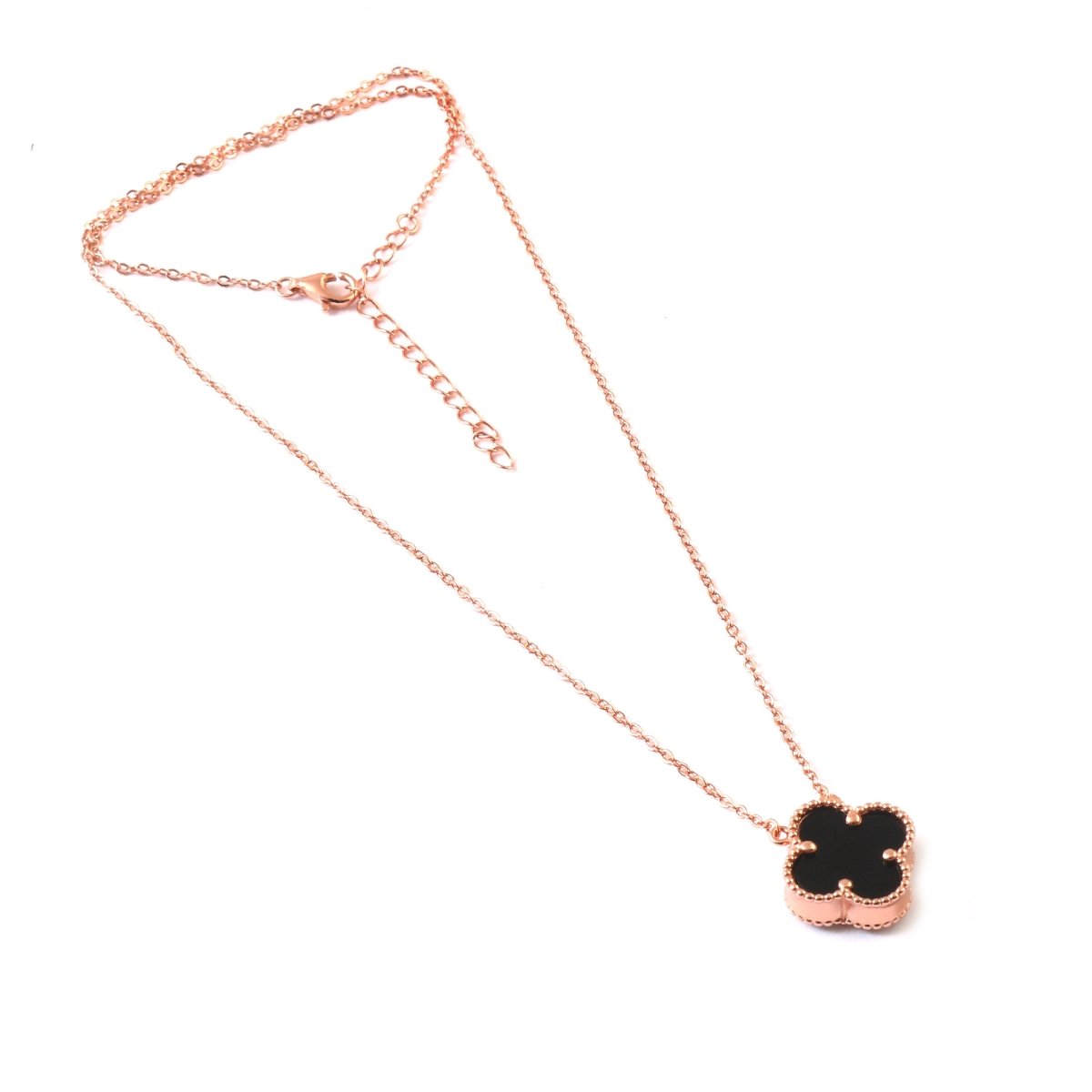 Rose Gold Clover Necklace | Reversible Black & White Mother of Pearl Pendant | 925 Silver Good Luck Jewelry - Zirak Silver