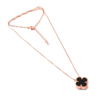 Rose Gold Clover Necklace | Reversible Black & White Mother of Pearl Pendant | 925 Silver Good Luck Jewelry - Zirak Silver