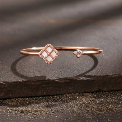 Rose Gold Clover Open Cuff Bracelet - Zirak Silver