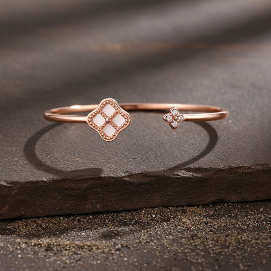 Rose Gold Clover Open Cuff Bracelet - Zirak Silver