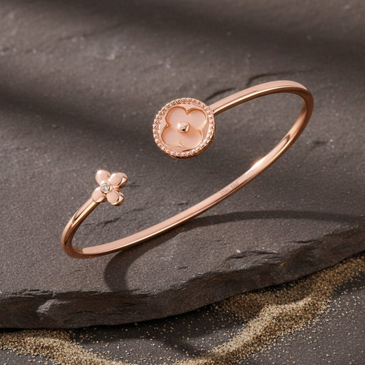 Rose Gold Clover Open Cuff Bracelet in 925 Silver - Zirak Silver
