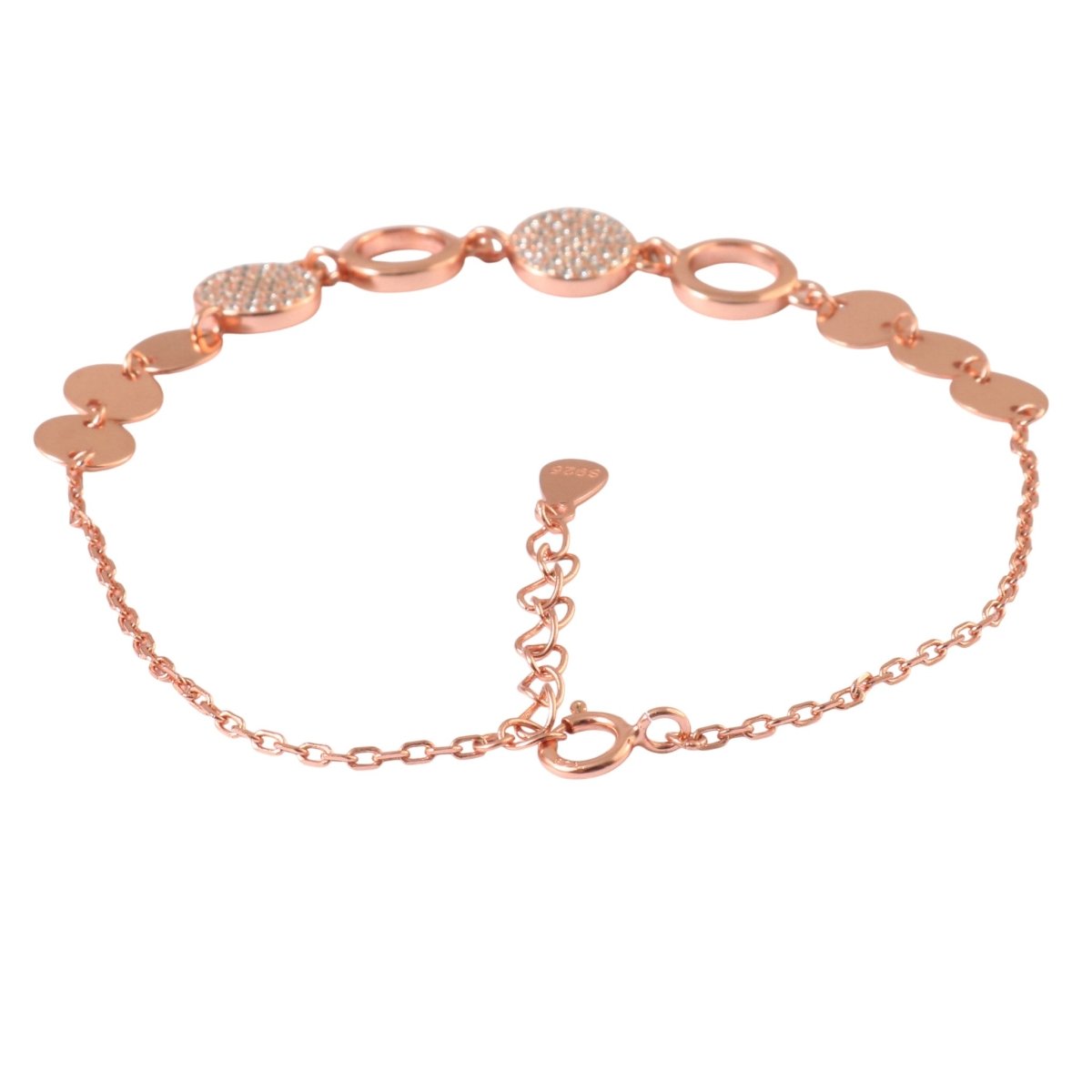 Rose Gold CZ Disc 925 Silver Adjustable Bracelet - Zirak Silver
