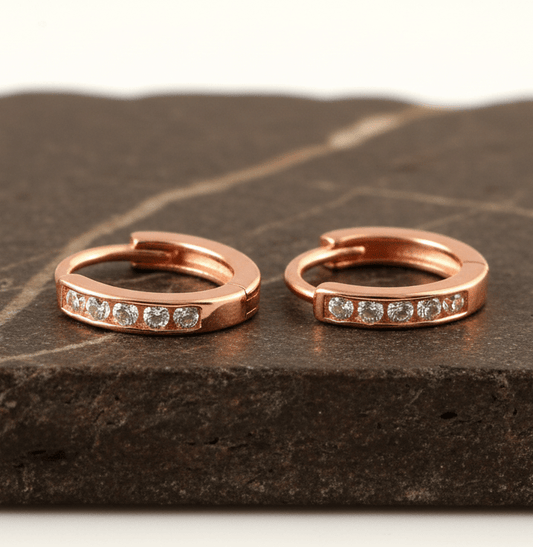 Rose Gold CZ Huggie Earrings – Minimalist Hoop Earrings for Everyday Elegance - Zirak Silver