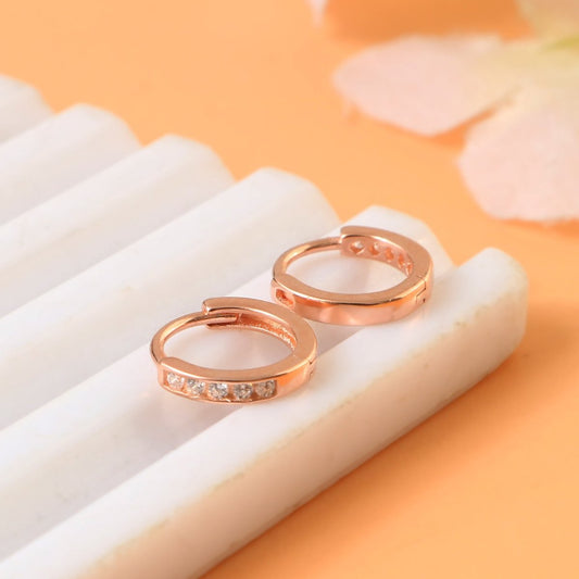 Rose Gold CZ Huggie Earrings – Minimalist Hoop Earrings for Everyday Elegance - Zirak Silver