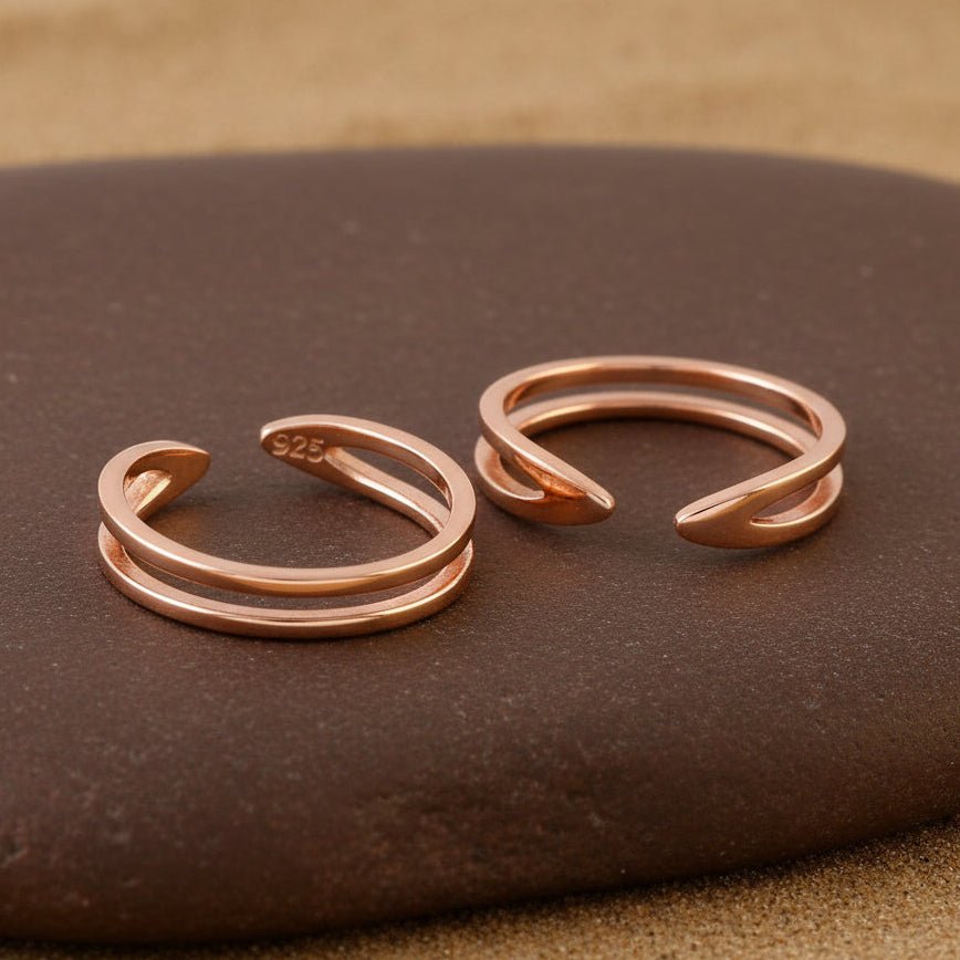 Rose Gold Double Band Toe Ring | 925 Sterling Silver Adjustable Toe Ring for Women - Zirak Silver