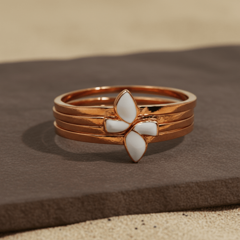 Rose Gold Enamel Petal Band Ring - Zirak Silver