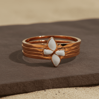 Rose Gold Enamel Petal Band Ring - Zirak Silver