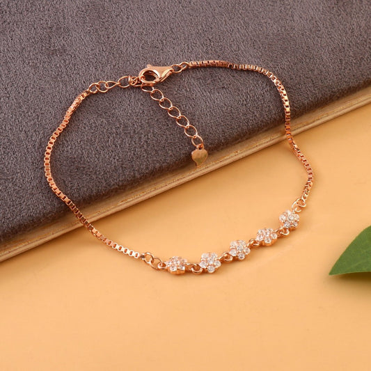 Rose Gold Flower Cluster Bracelet | Dainty CZ Floral Bracelet | Sterling Silver Jewelry for Women - Zirak Silver