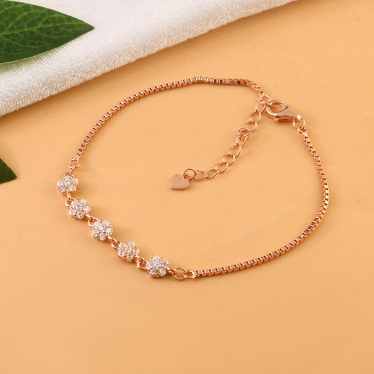 Rose Gold Flower Cluster Bracelet | Dainty CZ Floral Bracelet | Sterling Silver Jewelry for Women - Zirak Silver