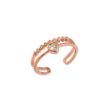 Rose Gold Heart Adjustable Ring | 925 Silver CZ Open Band Ring for Women - Zirak Silver