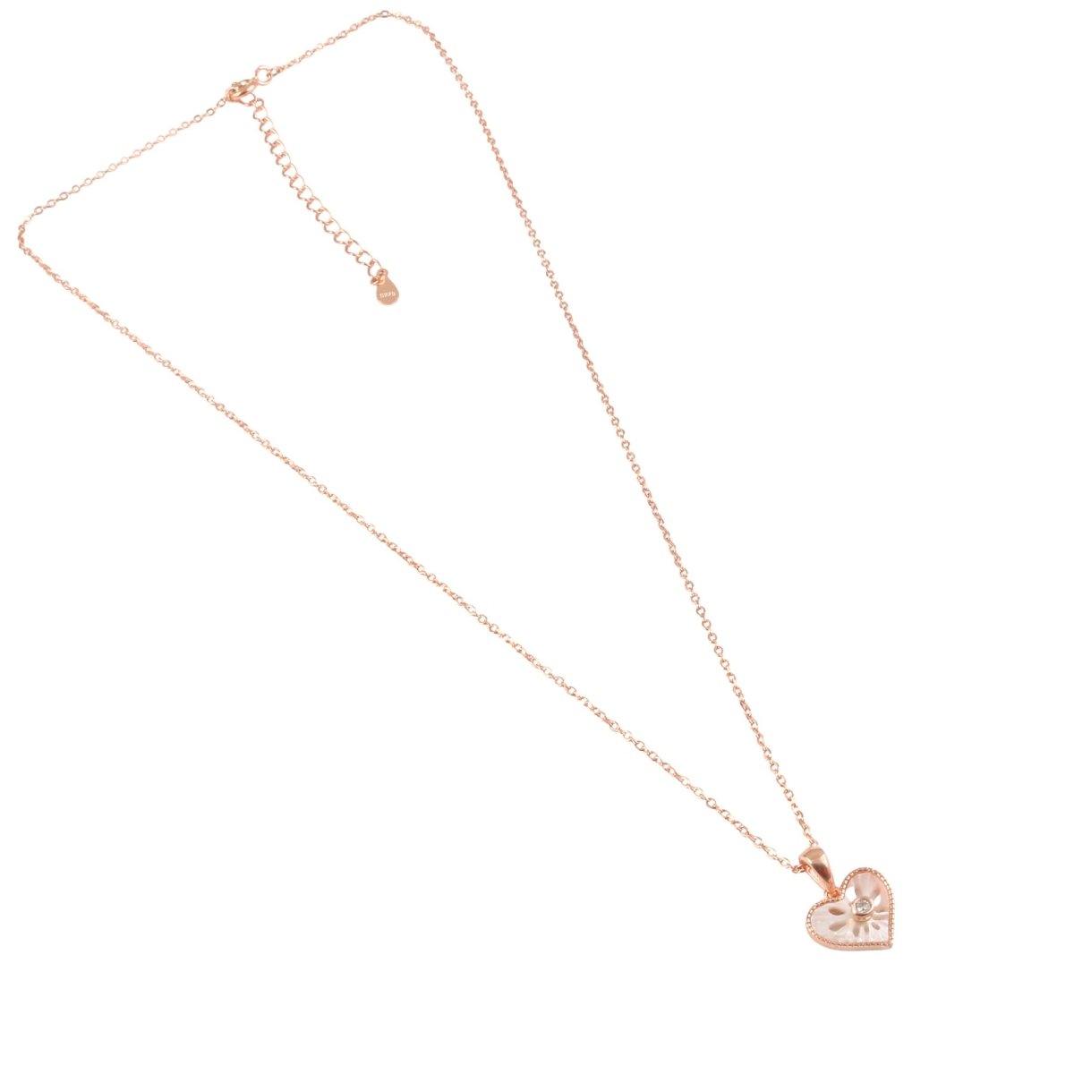 Rose Gold Heart Pendant Necklace with Mother of Pearl & CZ | 925 Silver - Zirak Silver